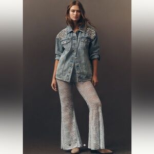 NWT Anthropologie Flat White Lace Flare Pants - Light Blue